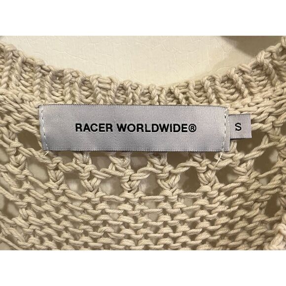 RACER WORLDWIDE Beige Cross Mesh Pullover Sweater Top  Mens Size Small - Picture 4 of 9